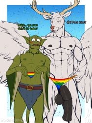 2boys abs animal_genitalia animal_penis anthro antlers bottomwear bulge clothing deer disney duo equine_genitalia equine_penis feathered_wings feathers gargoyle gargoyles gay gay_pride gay_pride_colors genitals hi_res horn iudicium86 lexington_(gargoyles) lgbt_pride loincloth male male/male male_only mammal muscular nipples penis penis_line penis_through_leghole pride_colors rainbow_pride_colors romantic romantic_couple size_difference staghart tagme underwear wings yaoi