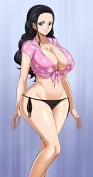 big_breasts bikini bikini_bottom black_hair_female breasts_bigger_than_head cleavage female female_only hourglass_figure large_ass large_breasts light-skinned_female nico_robin one_piece one_piece_film_gold pink_topwear pinkpawg post-timeskip small_waist solo solo_female tagme thick_thighs wide_hips