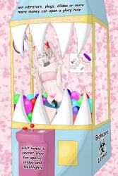 arcade biohazardleonar caged caged_cock chastity_cage chastity_device crane_game english_text femboy male mimic pink_hair terre(character) text