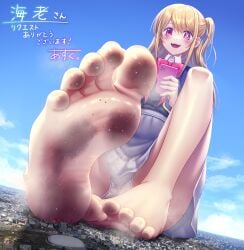 ask blonde_hair bow bowtie city destruction dirty_feet feet female foot_fetish foot_focus giantess hoshino_ruby long_hair macro oshi_no_ko panties skirt smartphone star_eyes white_skirt