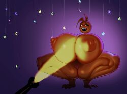 1girls absurd_res areolae big_breasts breasts breasts_bigger_than_head female female_only five_nights_at_freddy's gaussnek gigantic_breasts higher_resolution_duplicate humanoid hyper_breasts naked nipples nude open_mouth solo spread_legs squatting top_heavy toy_chica_(fnaf)