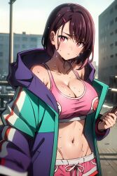 1girls adult_swim ai_generated female_focus female_only huge_breasts looking_at_viewer mikazuki_shizuka seductive_look short_hair stable_diffusion toonami voluptuous_female zom_100:_zombie_ni_naru_made_ni_shitai_100_no_koto