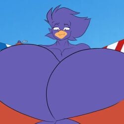 1:1 2023 animated anthro avian beach beak big_breasts bikini bird blue_body blue_feathers breast_expansion breasts busty_bird cleavage clothing corvid corvus_(genus) crow expansion feathers female female_focus female_only fingers furry growth holding_drink holding_object holding_soda huge_breasts hyper hyper_breasts jaeh looking_at_breasts looking_down nipple_outline no_sound oleanderin original original_character oscine outside passerine red_eyes short_playtime solo swimwear tail_feathers thick_thighs thighs video wide_hips