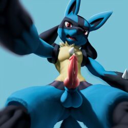 ai_generated animal_genitalia animal_penis anthro balls black_fur black_hair blue_fur canine_genitalia canine_penis chest_spike cum dominant dominant_male domination dreadlocks halfaslime hand_spike knot looking_at_viewer looking_down lucario male medium_hair multicolored_fur nintendo open_mouth pokemon pokemon_(species) pov precum red_eyes scout sheath solo submissive_pov torso worm's-eye_view yellow_fur