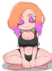 bike_shorts blush cleavage female large_breasts looking_at_viewer makino_nono octoling octoling_girl oni_wasabi_(makino_nono) original_character solo spats splatoon sports_bra