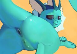 anus ass black_eyes blue_body eeveelution female feral feral_only generation_1_pokemon genitals looking_at_viewer nintendo open_mouth pokemon pokemon_(species) pussy simple_background snofu solo vaporeon