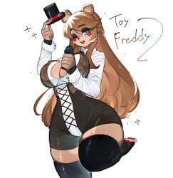 1girls anthro big_breasts boob_window breasts brown_body brown_fur brown_hair buttons cheeks cleavage closed_eyes clothed clothing ear eyebrows eyebrows_visible_through_hair eyelashes eyes feet female female_only five_nights_at_freddy's five_nights_at_freddy's_2 fnaf freddy_(fnaf) genderswap_(mtf) hair hat humanoid leg_up leggings legs legs_up microphone mouth nose open_mouth rule_63 scottgames solo sparkles teeth thick_thighs togetoge tongue top_hat toy_freddy toy_freddy_(fnaf) url