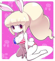 american_flag_bikini bikini blonde_hair bunny_ears bunny_girl bunny_tail nollety pink_background snow_spect-hare yo-kai_watch youkai_watch