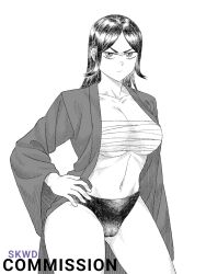 1girls bandage bandaged_chest big_breasts black_clover clothed clothed_female commission female looking_at_viewer skwd thick_thighs yami_ichika yankee