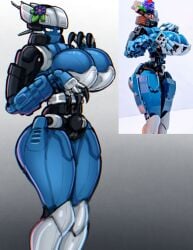 2023 2d 2d_(artwork) accessory android ass big_breasts big_butt bionicle blue_eyes breasts claws cleavage clothed clothing curvy_figure fan_character female female_focus flower flower_in_hair hair hair_accessory hourglass_figure lego machine plant robot simple_background solo solo_focus thick_thighs voluptuous wide_hips zzzhadozzz