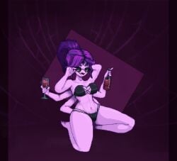 1girls 2d 2d_(artwork) 2d_artwork 6_arms adjusting_glasses alternate_hairstyle anthro anthro_only arachnid bikini bikini_bottom bikini_top black_bikini black_bikini_bottom black_bikini_top bottle breasts color dark_background female_only glass glasses hand_behind_head hands_behind_back li_offline milffet muffet multi_arm multi_eye multi_limb open_mouth pixel_art ponytail solo spider spider_girl sunglasses tagme thighs undertale undertale_(series) wine_bottle wine_glass