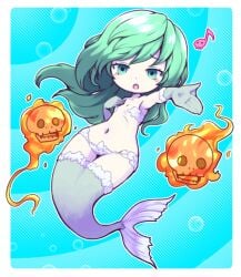 1girls 5_fingers female female_focus green_tail mermaid mermaid_(shin_megami_tensei) mermaid_girl mermaid_tail nollety png shin_megami_tensei skimpy_bikini skull