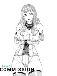 1girls big_breasts black_clover bondage breasts breasts_outside clothed clothed_female commission light-skinned_female light_skin looking_at_viewer mimosa_vermillion skwd straitjacket thick_ass thick_thighs