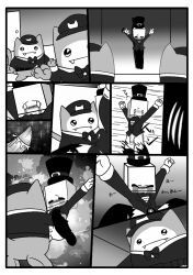 battleblock_theater cat_guard hatty_hattington indoors kokoro_hatsaru manga manga_page manga_style torture