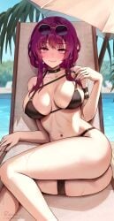 1girls bikini breasts cleavage eyewear_on_head female foxy_rain_(foxyreine) foxyrain foxyrain_(foxyreine) foxyreine honkai:_star_rail honkai_(series) huge_breasts kafka_(honkai:_star_rail) light-skinned_female long_hair purple_eyes purple_hair slim_waist sunglasses_on_head thick_thighs