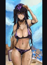 2girls alternate_costume bikini breasts female female_only fire_emblem fire_emblem_awakening nintendo purple_bikini purple_swimsuit robin_(fire_emblem) robin_(fire_emblem)_(female) saiykik swimsuit tharja_(fire_emblem)