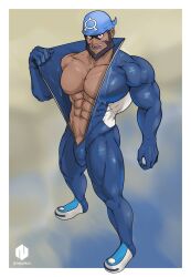 1boy abs archie_(pokemon) bandana bara beard big_muscles big_pecs black_hair bodysuit bulge daddy dilf flaccid gay hair human male male_only muscular muscular_human muscular_male navel neppikun nipples open_bodysuit pecs penis penis_outline pokemon sideburns signature solo team_aqua yaoi