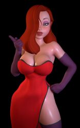 1girls 3d aerozepp88 arm_gloves big_breasts cleavage dress eyeshadow female female_only green_eyes hair_over_one_eye hourglass_figure huge_breasts jessica_rabbit solo tagme wet who_framed_roger_rabbit