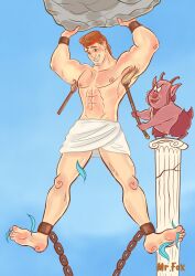 blue_feathers brown_eyes chains feet gay hercules_(character) hercules_(disney) male_feet male_foot_fetish male_only male_tickling mrfox96 phil philoctetes satyr tickle_fetish tickle_torture tickling tickling_armpits tickling_feet tickling_legs towel_only training