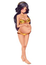 1girls beli_lapran belly big_belly big_breasts bikini black_hair breasts cleavage dark-skinned_female dark_skin female huniepop indian indian_female long_black_hair ojoneko-neko pregnant solo solo_female solo_focus