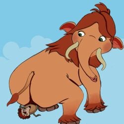 1animal 20th_century_fox 20th_century_studios ass blue_sky_studios dumptruck_ass dumptruck_butt feral feral_focus feral_only ice_age_(series) ice_age_continental_drift louis_(ice_age) mammoth mole peaches_(ice_age) sitting