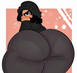 1girls angry ass beanie black_hair brown_skin bubble_butt clothed dat_ass digital_media_(artwork) dumptruck_ass fat_ass from_behind goth goth_girl headwear latina looking_at_viewer pantylines shellzzz short_hair solo solo_focus standing tanned tanned_skin thick_ass thick_thighs