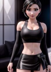 ai_generated big_hero_6 black_clothing black_hair black_outfit bra female female_only gogo_tomago goth goth_girl marvel marvel_comics pixar pixar_style short_hair stable_diffusion tagme