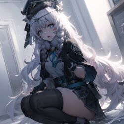 1girls absolute_territory ai_generated animal_ears arknights cape cat_ears catgirl female female_only grey_eyes long_hair pramanix_(arknights) side_ass skirt solo solo_female thick_thighs thighhighs torso white_hair