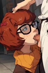 ai_generated aigeneratedp blowjob cum_in_mouth glasses male_focus nerdy_female scooby-doo velma_dinkley