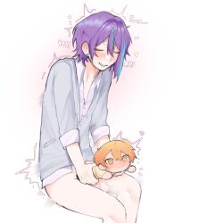 closed_eyes hearts kamishiro_rui no_pants plushie plushie_fucking project_sekai purple_hair tenma_tsukasa