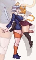 1futa 1girls absurd_res animal_ears animal_humanoid balls big_penis blonde_hair bottomless breasts cat_ears cat_humanoid cat_tail catgirl chimera_ant clothed clothing duo embrace erection felid felid_humanoid feline feline_humanoid female futanari genitals gynomorph heart hi_res huge_cock humanoid humanoid_penis hunter_x_hunter intersex intersex/female kemonomimi kissing kryadrawgin larger_futanari light-skinned_female light-skinned_futanari light_skin mammal mammal_humanoid mostly_clothed neco-arc neferpitou penis short_hair simple_background size_difference skindentation small_breasts smaller_female standing surprise surprised_expression thick_thighs thighhighs tsukihime type-moon