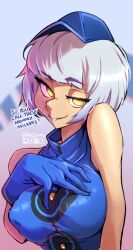 atlus big_breasts bob_cut breasts clothed elizabeth_(persona) gloves haysey_draws mommy_kink nipple_bulge persona persona_3 sega velvet_room white_hair yellow_eyes