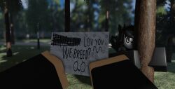 1boy 1boy1girl 1girls 3d anthro asking_for_sex bad_grammar behind_tree black_fur breeding_request cute cute_male day daytime excited excited_for_sex female female_pov forest furry heart long_hair long_hair_male male nonalterna offering_sex owo paper pov proposal propositioning roblox robloxian shy skull_face skull_mask wagging_tail woods