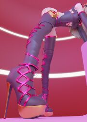 1girls 3d auxtasy bent_over boots d.va detached_sleeves female female_focus female_only gifdoozer's_black_cat_d.va high_heels overwatch round_ass round_butt