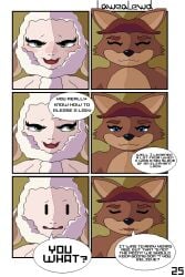 2:3 alpha_channel anthro blush canid canine comic dawn_bellwether disney duo english_text female fox fur gideon_grey hi_res lawealewd male male/female mammal page_25 smile speech_bubble text zootopia