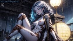 1girls absurdres ai_generated blue_eyes blue_skin breasts colored_skin doll elden_ring female full_moon high_quality highres moon night nipples niraniri nude ranni_the_witch