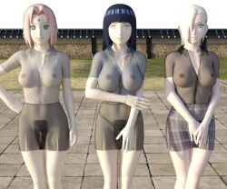 3d 3girls female female_only hyuuga_hinata ino_yamanaka naruto ninja sakura_haruno training