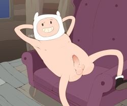 1boy adventure_time balls cartoon_network exmoz finn_the_human laying_down laying_on_couch looking_at_viewer male male_only naked penis solo toony warner_brothers young