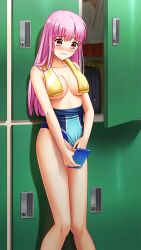 bare_arms bare_legs blush breasts cellphone cleavage clothes_pull clothing_aside competition_swimsuit doukyuusei doukyuusei_another_world female game_cg holding holding_phone indoors large_breasts locker locker_room long_hair looking_down one-piece_swimsuit one-piece_swimsuit_pull phone pink_hair red_eyes sakuragi_mai selfie smartphone solo standing straight_hair swimsuit swimsuit_aside towel towel_around_neck wet wet_hair