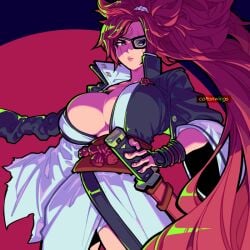 artist_name artist_signature baiken big_breasts breasts cleavage cottonwings eye_patch female guilty_gear katana long_hair red_hair scar