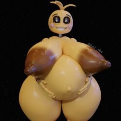 3d 3d_(artwork) absurd_res adri164 animatronic anthro areola avian belly big_areola big_belly big_breasts bird breasts brown_areola chicken digital_media_(artwork) female female_only five_nights_at_freddy's five_nights_at_freddy's_2 galliform gallus_(genus) gilf_toy_chica hands_on_belly hi_res looking_at_viewer lovetaste_chica machine navel phasianid pregnant robot sagging_breasts scottgames smile solo toy_chica_(fnaf) toy_chica_(love_taste) wide_hips yellow_body