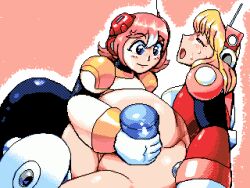 2girls alia anal android ass bottomless dildo dildo_in_ass female hnsundown mega_man mega_man_x multiple_girls nana_(mega_man) pixel_art robot_girl sex_toy yuri