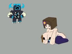 1boy 1girls 2023 animated bell_collar big_breasts blue_eyes brown_hair female flower_in_hair horny_female human_female humanoid jenny_belle_(slipperyt) looking_at_food looking_down minecraft outside rickroll sound stockings tagme video warden_(minecraft)