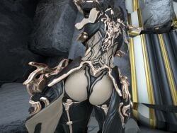 1girls 3d ass ass_focus back_view big_ass black_panties black_stockings game_cg mesa_(warframe) mesa_prime_(warframe) panties pose posing robot_girl screencap screenshot stockings thick_thighs warframe warframefun