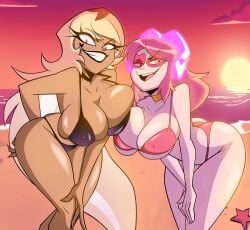 2020s 2023 2d 2girls beach big_ass big_breasts big_butt big_tits bikini breasts cartoon_network commission crossover duplicate female female_only grimphantom helluva_boss human human_form human_verosika_mayday miss_heed_(villainous) pink_hair seductive seductive_eyes seductive_look seductive_pose seductive_smile smile tits verosika_mayday_(helluva_boss) villainous voluptuous