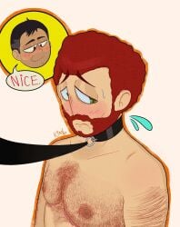 arm_hair body_hair bondage chest_hair collar facial_hair kyle_broflovski leash male/male male_only nervous smirk south_park south_park:_post_covid stan_marsh stan_x_kyle sweat sweatdrop sweating top_surgery_scars