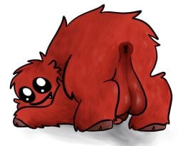 anus ass balls feral feral_only fluffy_pony fluffy_pony_(species) fluffymeat fur genitals jellenheimer male male_only mammal penis presenting presenting_hindquarters red_body red_fur shadow simple_background smile solo what_has_science_done white_background