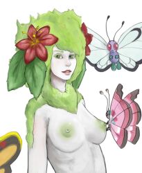 1girls beautifly breasts butterfree drawn eyes female female_focus female_only hair humanoid lips looking_at_viewer nipples offscreen_character pokémon_(species) pokemon pokemon_(species) shaymin shaymin_(land_form) vivillon white_background wings