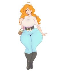 1girls big_breasts female female_only huge_breasts my_little_pony orange_hair pear_butter_(mlp) sunnysundown tagme thick_thighs