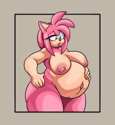 1girls absurd_res amy_rose anthro belly belly_button belly_overhang big_breasts bottomless breasts caressing_belly digital_drawing_(artwork) digital_media_(artwork) edit fat female fetal_movement foxynoms green_eyes hand_on_belly hand_on_hip hedgehog hedgehog_humanoid hi_res large_breasts mobian_(species) nipples outie outie_navel pink_body pink_fur pink_skin pregnant sega shaded sonic_(series) sonic_the_hedgehog_(series) tiara